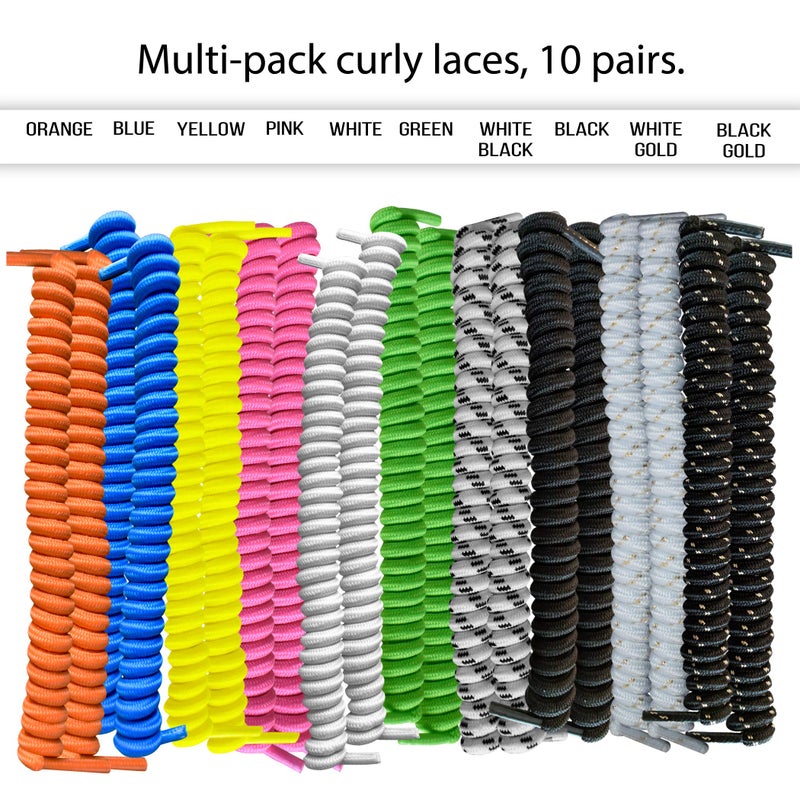 FOOTMATTERS Curly No Tie Shoe Laces - Elastic Spring Laces (Multicolor - 10 pair) - Image 3